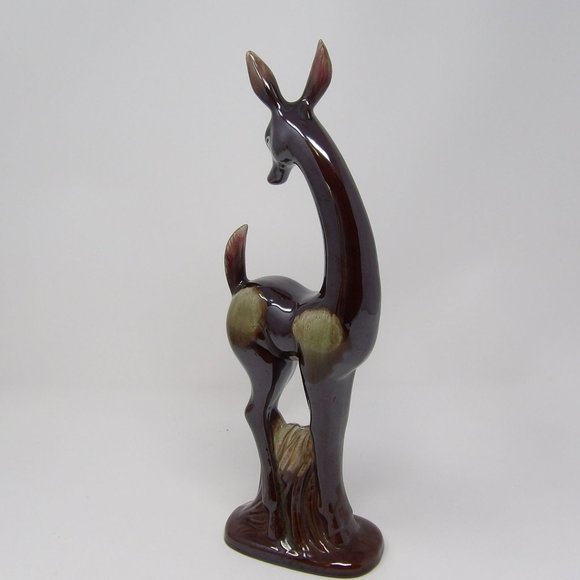 Vintage Tall Thin Art Deco Style Deer Figure Statue Brown Drip Glaze 12 3/4" H x - Picture 5 of 10
